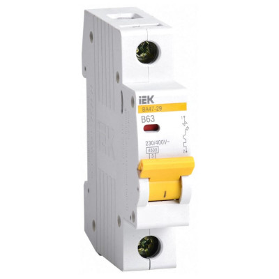 Модульный автоматический выключатель IEK ВА47-29 1п, B 63А, 4.5 кА MVA20-1-063-B