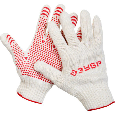 Трикотажные перчатки ЗУБР с защитой от скольжения, х/б, 7 класс, S-M 11456-S