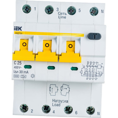 Автоматический выключатель дифференциального тока IEK АВДТ-34 MAD22-6-025-C-30