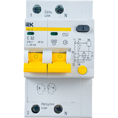 Дифференциальный автомат IEK АД-12 2п 3.5мод. C 32 A, 30 мA, AC ,4.5 kA MAD10-2-032-C-030