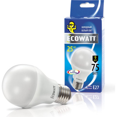 Светодиодная лампа ECOWATT A60, 230 В, 9 Вт, 4000K E27 4606400614845