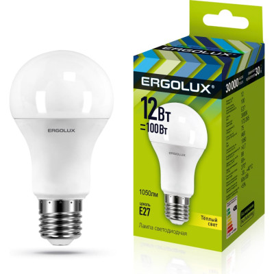 Светодиодная лампа Ergolux ЛОН LED-A60-12W-E27-3K 172-265В 12150