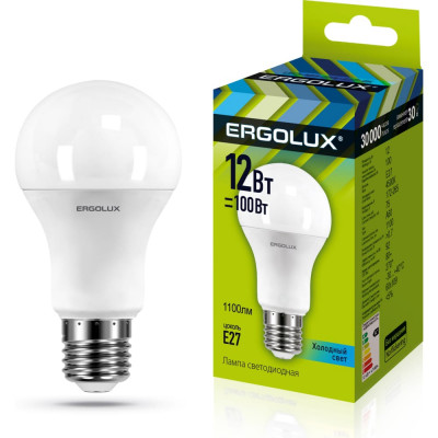 Светодиодная лампа Ergolux ЛОН LED-A60-12W-E27-4K 172-265В 12151