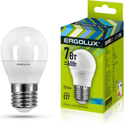 Светодиодная лампа Ergolux Шар LED-G45-7W-E27-4K 172-265В 12145