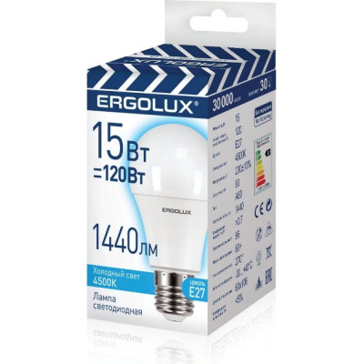 Светодиодная лампа Ergolux LED-A60-15W-E27-4K ЛОН 13638