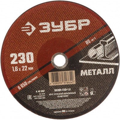 Абразивный отрезной круг по металлу для ушм ЗУБР 36300-230-1.6