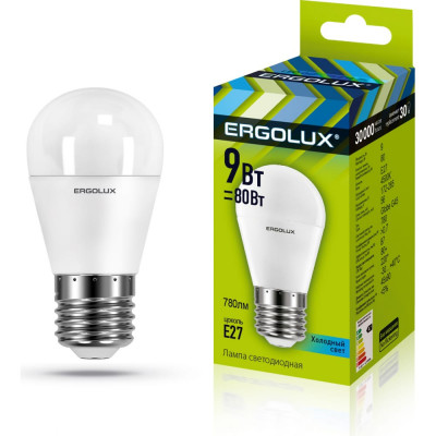 Светодиодная лампа Ergolux LED-G45-9W-E27-4K Шар 13177