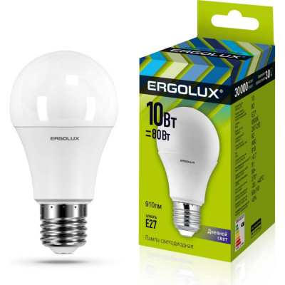Электрическая светодиодная лампа Ergolux LED-A60-10W-E27-6K ЛОН 12879