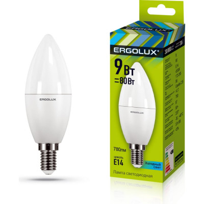 Электрическая светодиодная лампа Ergolux LED-C35-9W-E14-4K Свеча 13168
