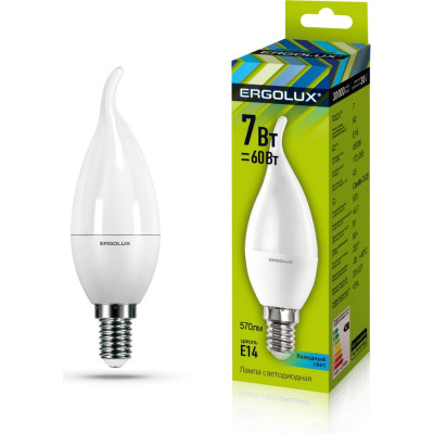 Электрическая светодиодная лампа Ergolux LED-CA35-7W-E14-4К Свеча на ветру 12875