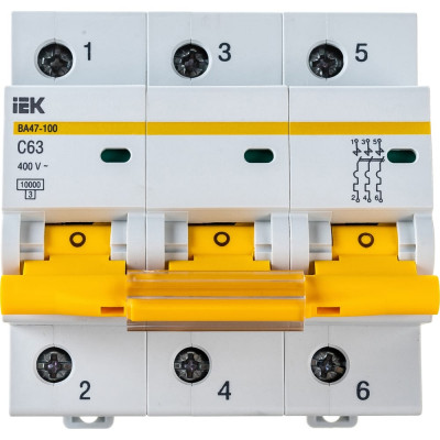 Трехполюсный автоматический выключатель IEK ВА47-100 9532848 MVA40-3-063-C