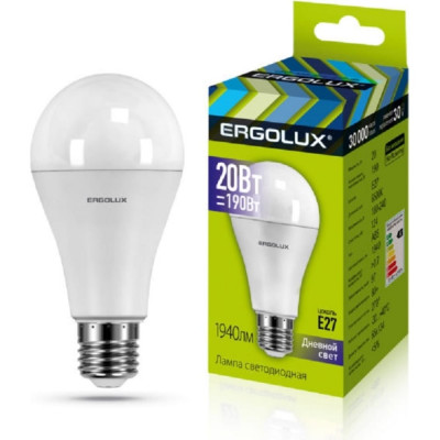 Электрическая светодиодная лампа Ergolux LED-A65-20W-E27-6K ЛОН 13184