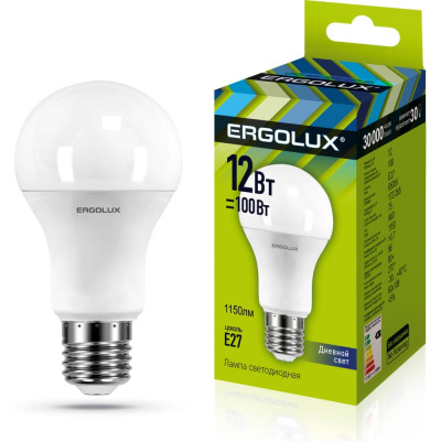 Электрическая светодиодная лампа Ergolux LED-A60-12W-E27-6K ЛОН 12880