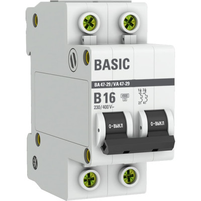 Автоматический выключатель EKF ВА 47-29 Basic mcb4729-2-16-B