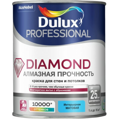 Износостойкая моющаяся краска для стен и потолков Dulux DIAMOND MATT 5183568