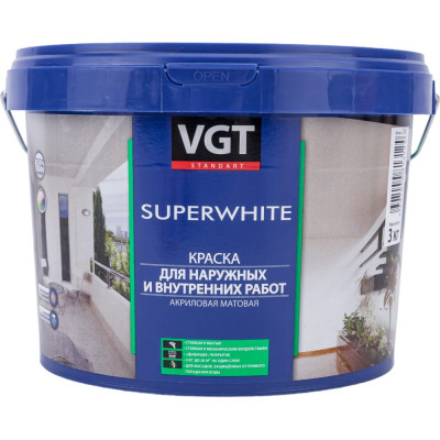 Моющаяся краска для наружных и внутренних работ VGT Супербелая ВД АК 1180 11605418