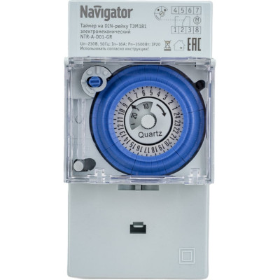 Электромеханический таймер на DIN-рейку Navigator NTR-A-D01-GR 61560