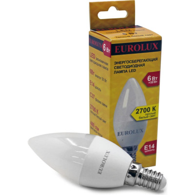 Светодиодная лампа Eurolux LL-E-C37-6W-230-2,7K-E14 76/2/2