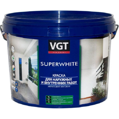Моющаяся краска для наружных и внутренних работ VGT Супербелая ВД АК 1180 11605417
