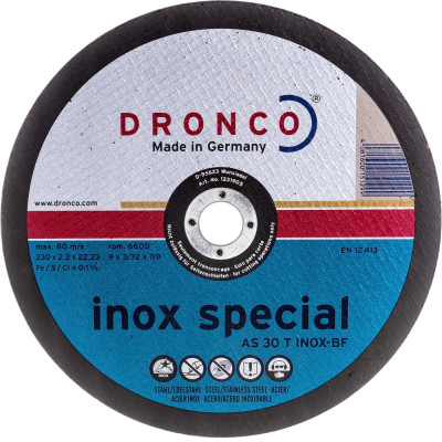 Диск отрезной по нержавейке DRONCO Special AS30T INOX 1231905100