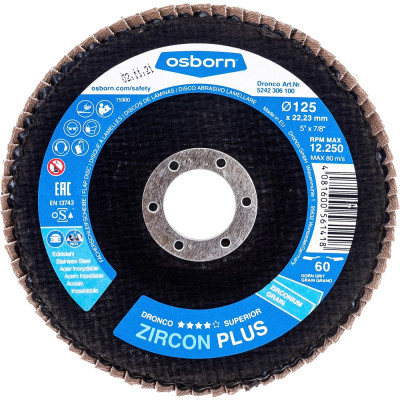 Лепестковый торцевой диск абразивный DRONCO Zircon Plus K60 5242306100
