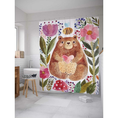 Шторка-занавеска для ванной JOYARTY Добрый медведь в цветах sc_14555