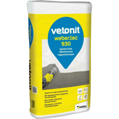 Цементная жесткая обмазочная гидроизоляция Vetonit weber.tec 930 1020586