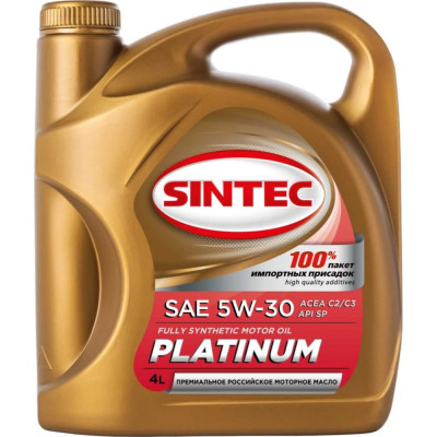 Моторное синтетическое масло Sintec PLATINUM SAE 5W-30 API SP, ACEA C2/C3 801993