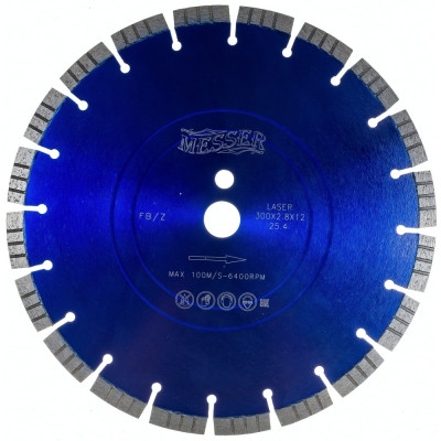 Турбосегментный алмазный диск по железобетону MESSER 300D-2.8T-12W-20S-25.4 01-16-301