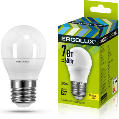 Светодиодная лампа Ergolux Шар LED-G45-7W-E27-3K 172-265В 12143