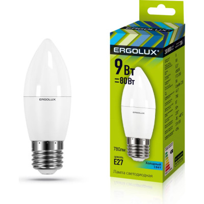 Электрическая светодиодная лампа Ergolux LED-C35-9W-E27-4K Свеча 13171