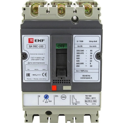 Трехполюсной автоматический выключатель EKF ВА99С mccb99C-100-50