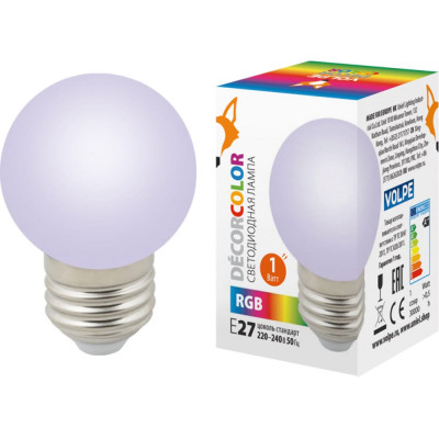 Декоративная светодиодная лампа Volpe LED-G45-1W/RGB/E27/FR/С UL-00005808