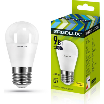 Электрическая светодиодная лампа Ergolux LED-G45-9W-E27-3K Шар 13176