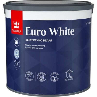 Краска для потолка Tikkurila EURO WHITE безупречный потолок 700009609