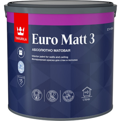 Интерьерная краска для стен и потолков Tikkurila EURO MATT 3 700001113