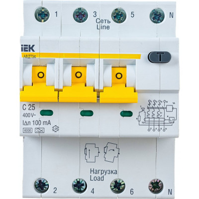 Автоматический выключатель дифференциального тока IEK АВДТ 34 MAD22-6-025-C-100