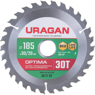 Пильный диск по дереву Uragan Optima 36801-185-30-30_z01