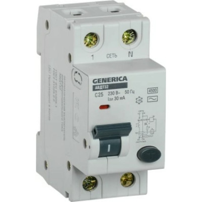 Автоматический выключатель дифференциального тока GENERICA АВДТ 32 C25 MAD25-5-025-C-30