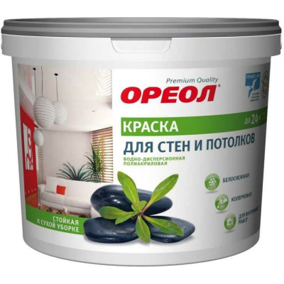 Водно-дисперсионная полиакриловая краска для стен и потолков для внутренних работ ОРЕОЛ 5384