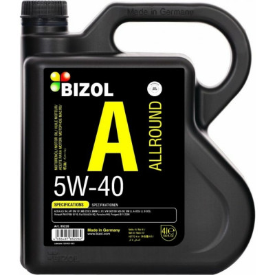 НС-синтетическое моторное масло Bizol Allround 5W-40, SN, A3/B4 85226