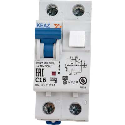 Автоматический выключатель дифференциального тока КЭАЗ OptiDin D63-22C16-A-УХЛ4 103507