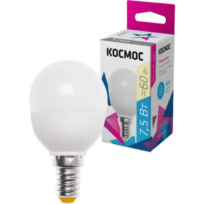 Светодиодная лампа КОСМОС LED Экономик GL45 7.5Вт 220В E14 3000К LkecLED7.5wGL45E1430 417257