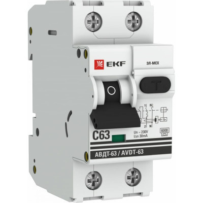 Дифференциальный автоматический выключатель EKF АВДТ-63 DA63-10-30e