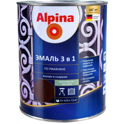 Алкидно-уретановая эмаль по ржавчине ALPINA 948103652