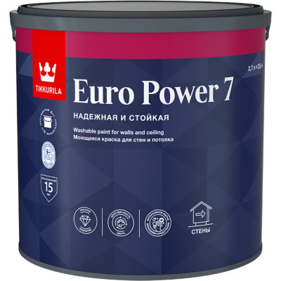Моющаяся краска для стен и потолков Tikkurila euro power-7 16777