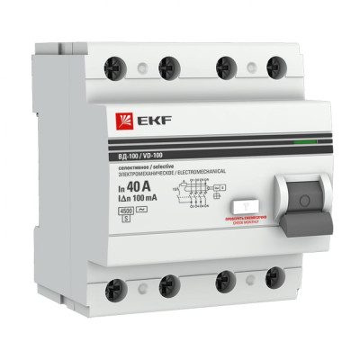Селективное электромеханическое устройство защитного отключения EKF PROxima elcb-4-40-100S-em-pro