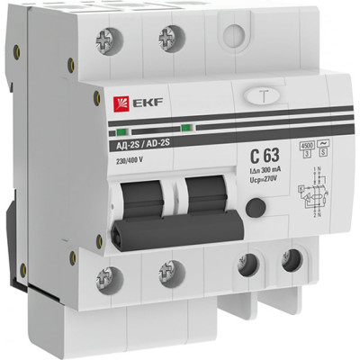 Дифференциальный автомат EKF 63А/300мА, характеристика C, AC, 270В, 4,5кА DA2-63-300S-pro