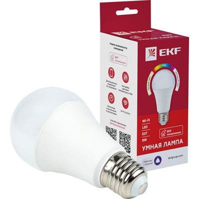 Умная светодиодная лампа EKF HomeConnect slwf-e27-rgbw