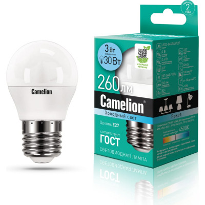 Светодиодная лампа Camelion LED3-G45/845/E27 11376